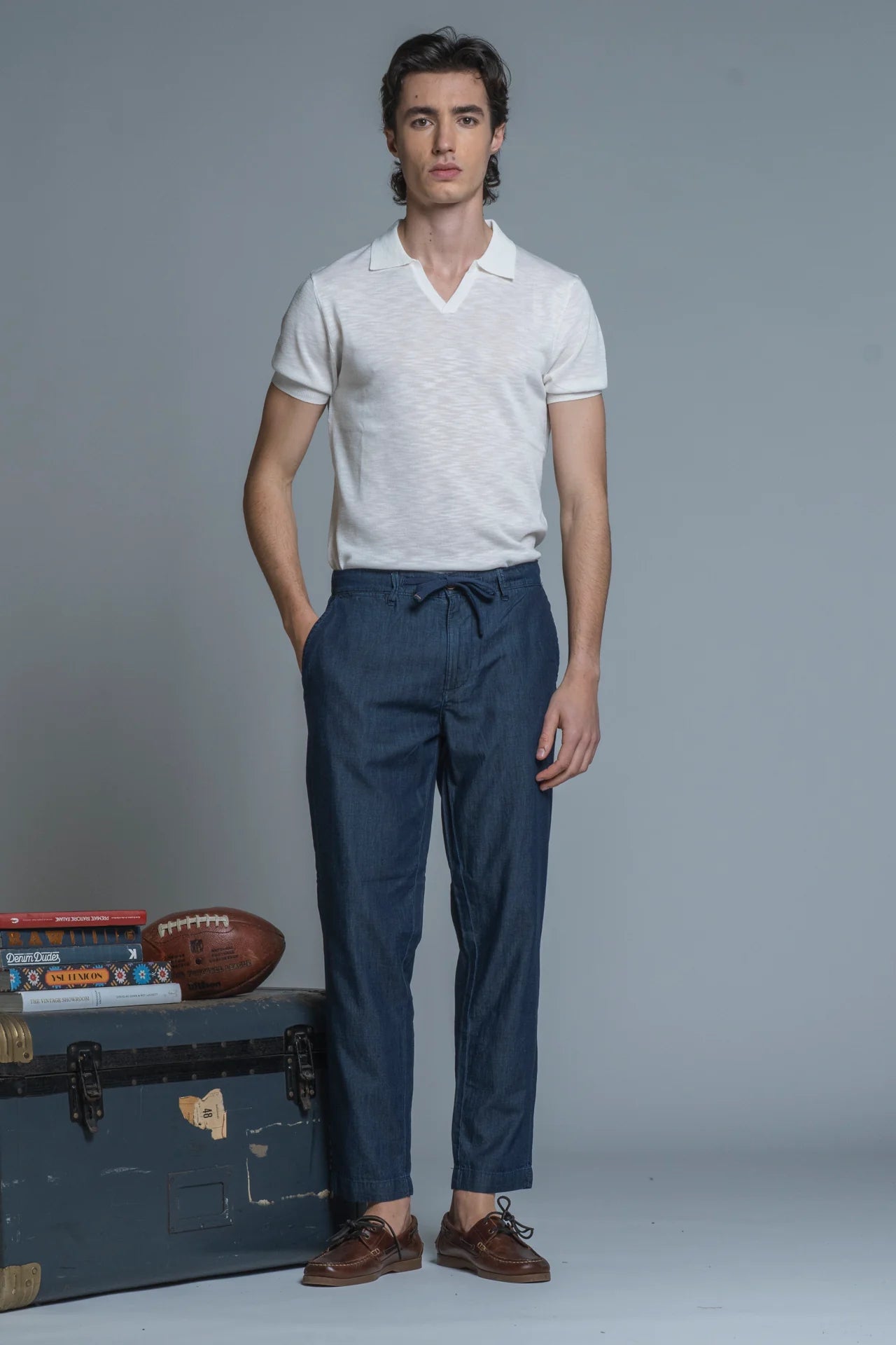Pantalone in chambray Miles relax fit Dark Blu