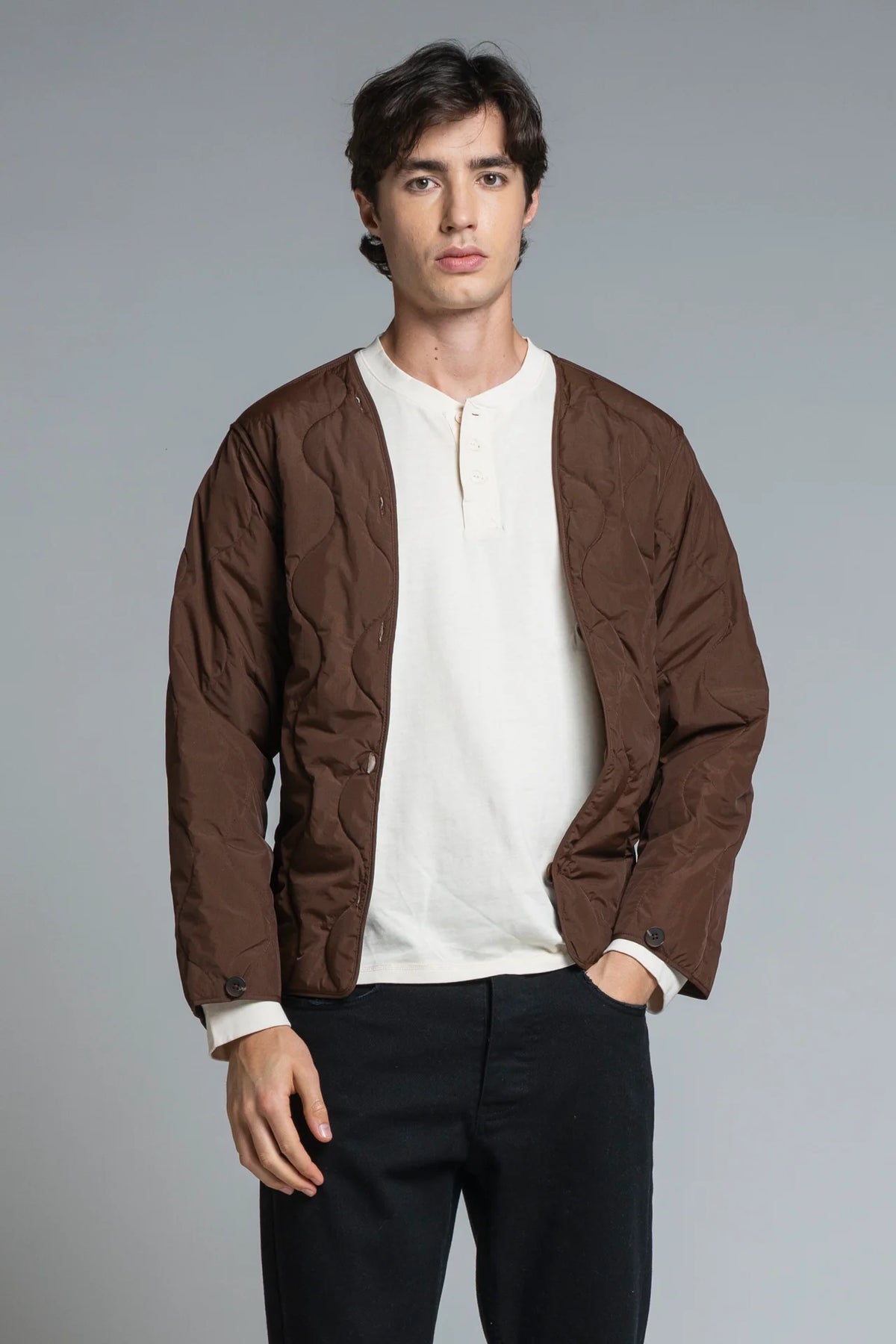 Overshirt Derek in lana check marrone