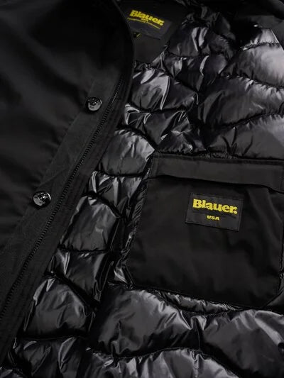 Parka con cappuccio rimovibile liscio nero