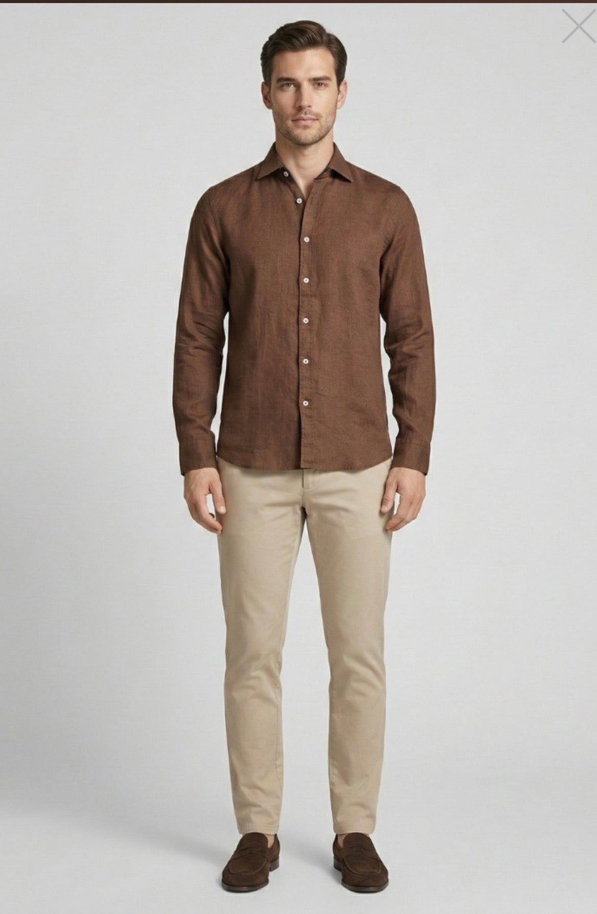 Camicia 100% Lino Tabacco