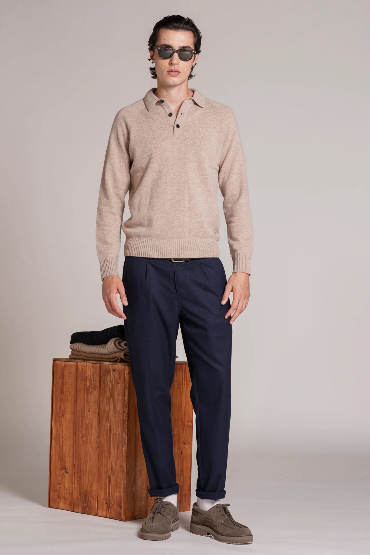 Polo in lambswool beige Colin