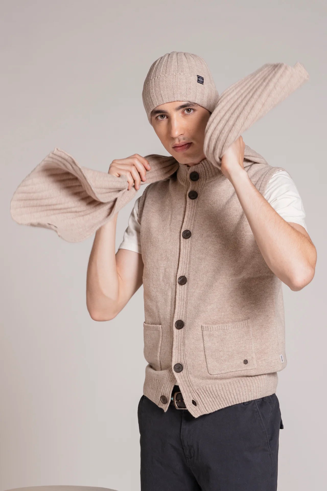Gilet bottoni in lambswool lite beige