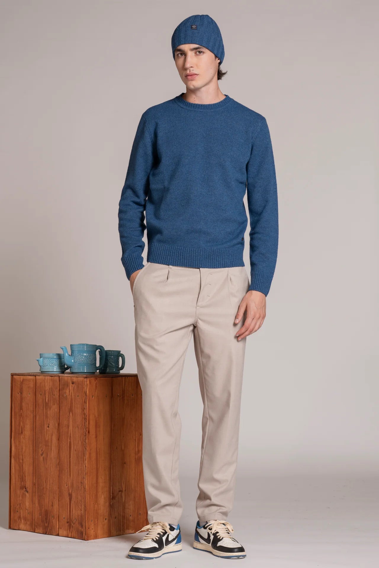 Maglia girocollo lambswool charlie azzurro