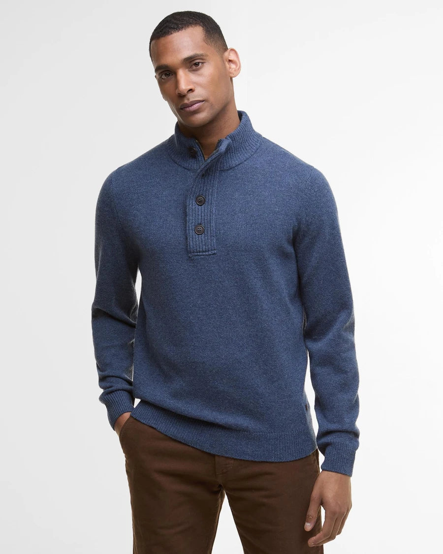 Maglia mezza zip con toppa sul gomito azzurro