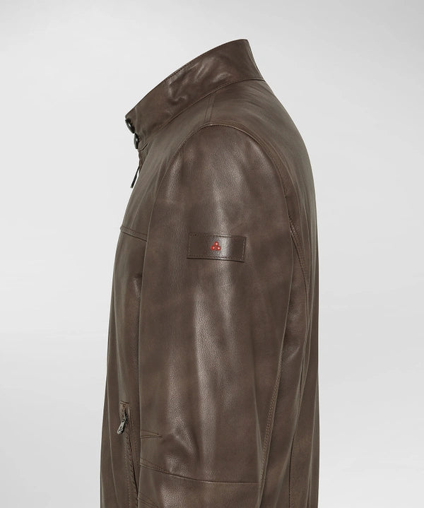 Giubbino in pelle Fionia Cioccolato imbottito piuma