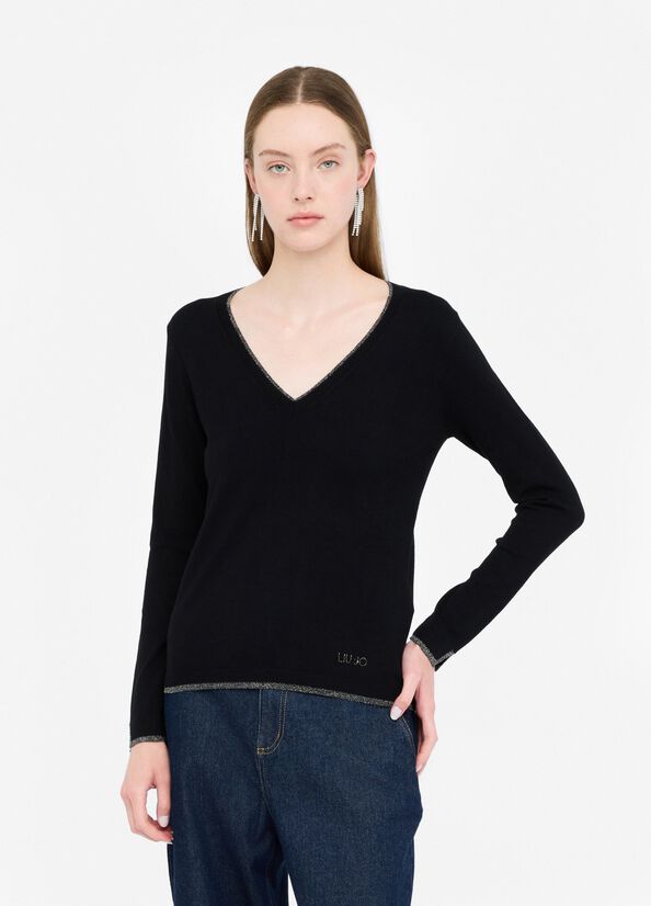 Maglia Liu-Jo viscosa scollo V Nera