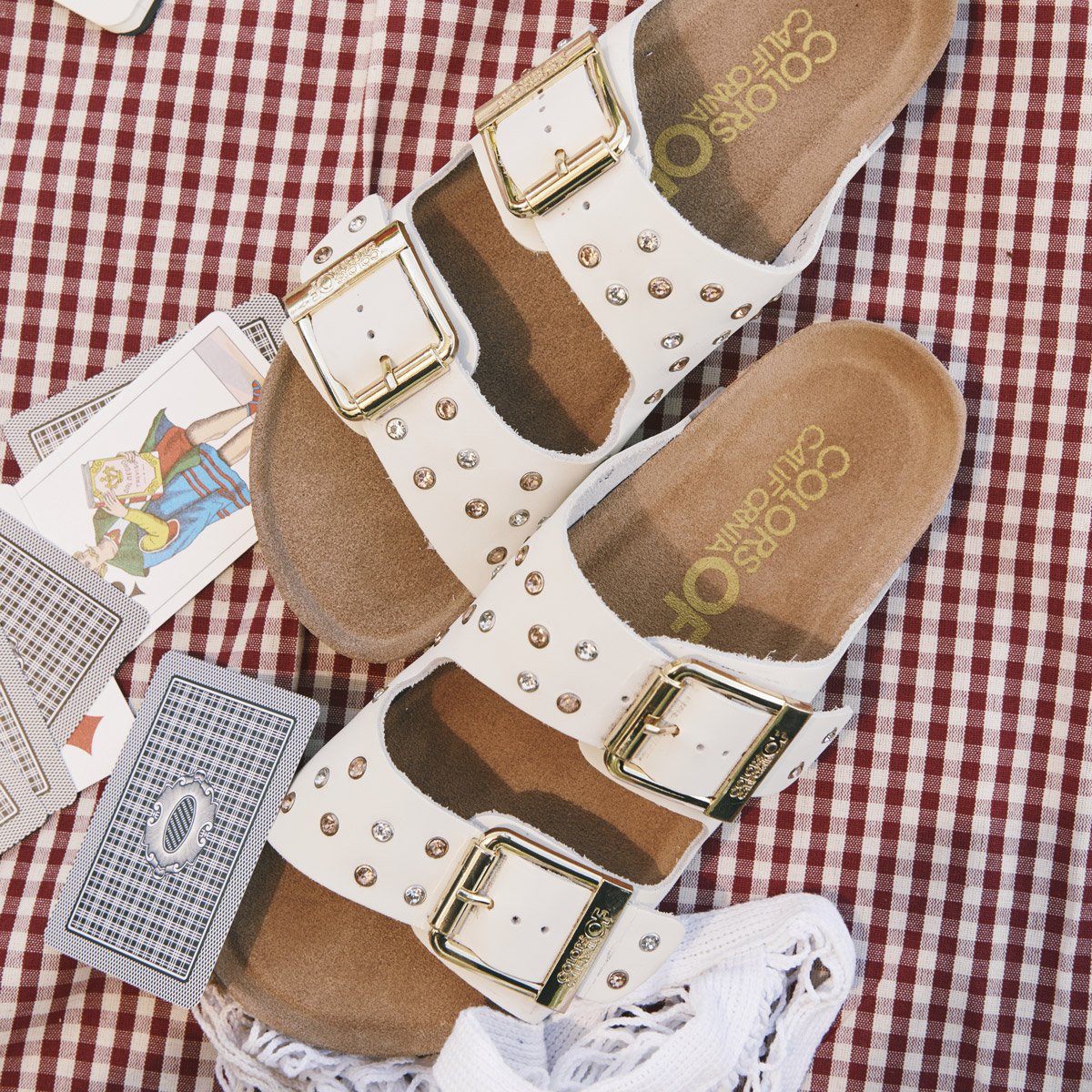 Ciabatta 2 fasce con strass Bio501 bianco