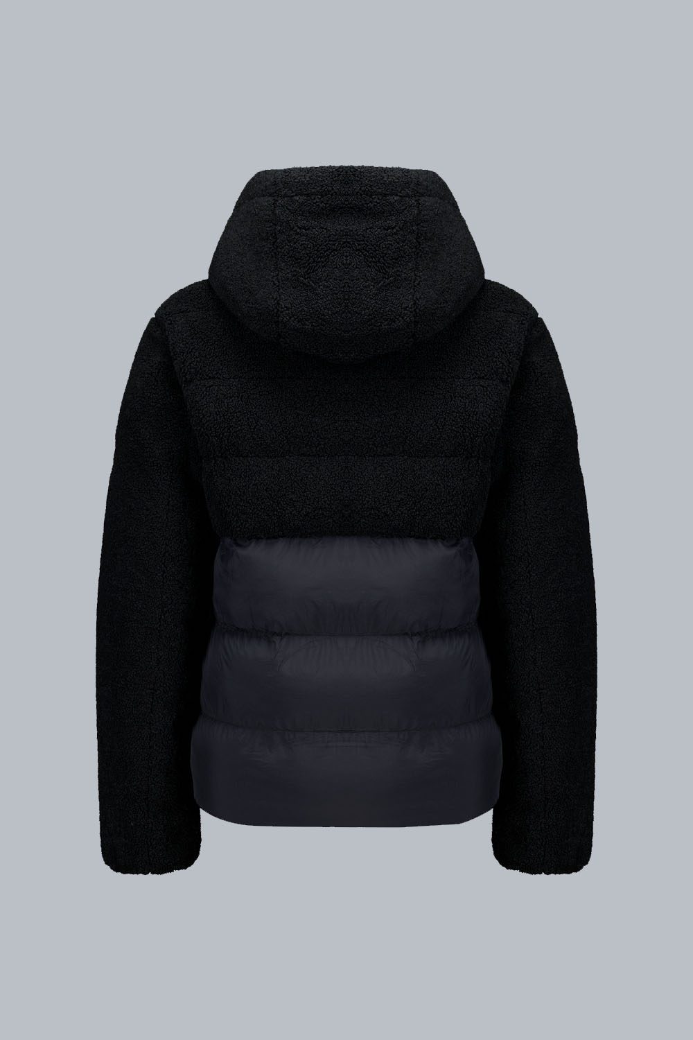 BONILLA – Piumino ibrido nero in teddy con cappuccio