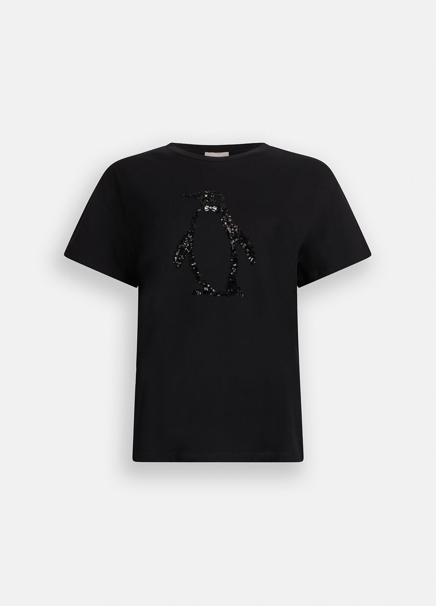 T-shirt Pinguino Paillettes Nera