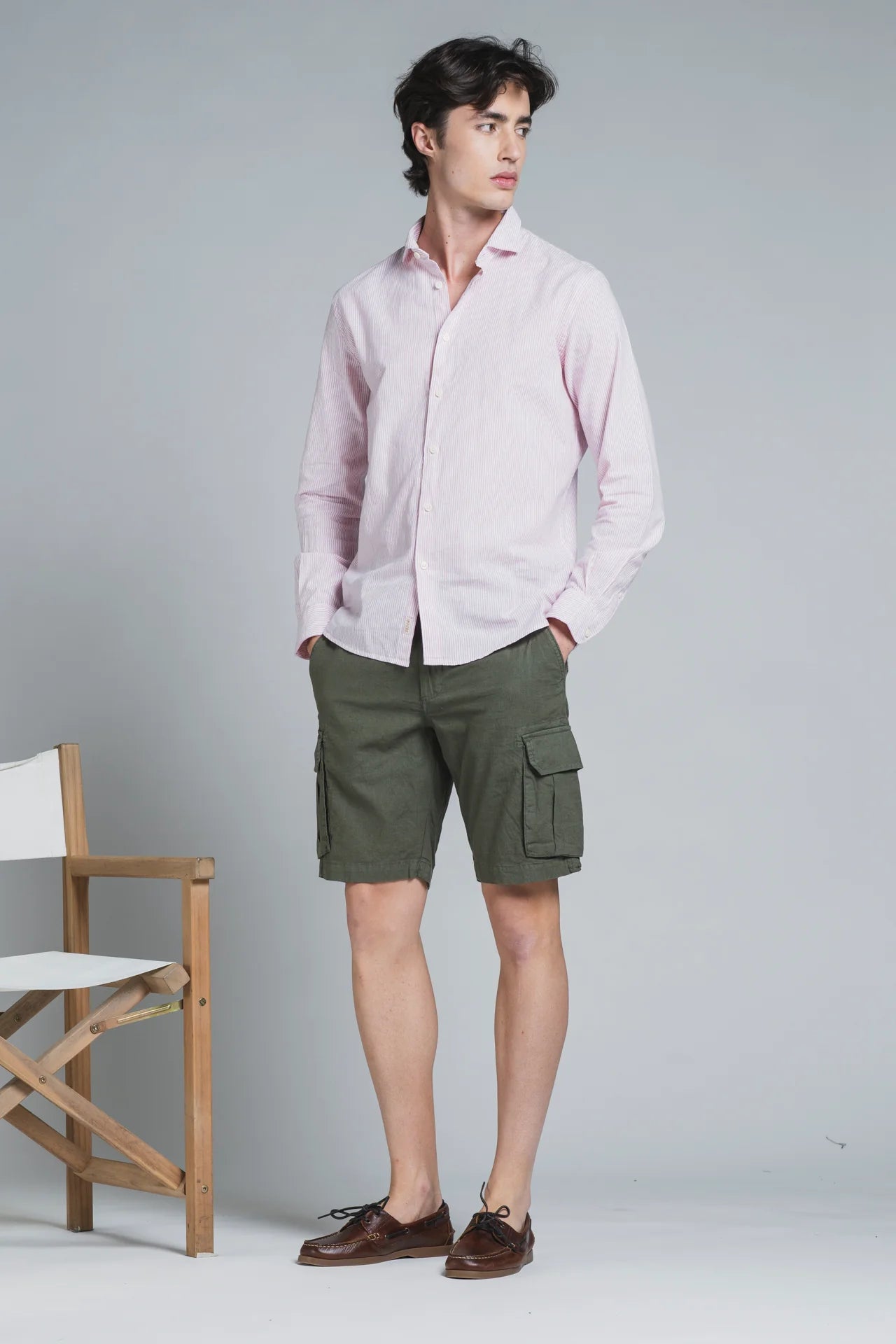 Bermuda cargo Cooper in lino/cotone militare