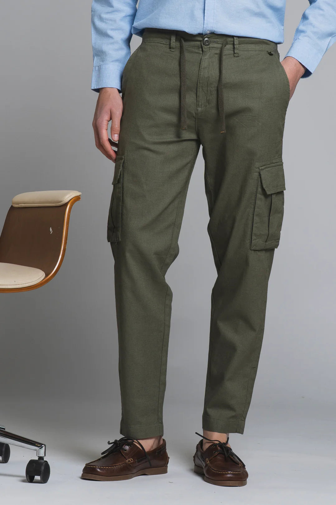 Pantalone cargo in lino/cotone Elmon militare