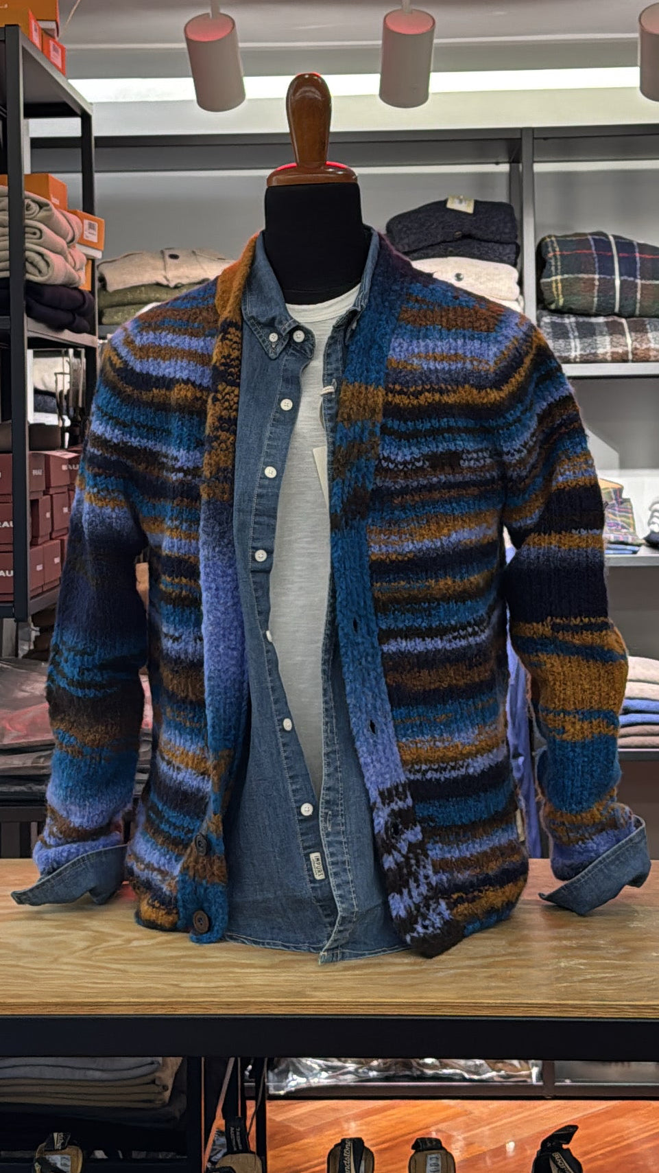 Cardigan multicolore in lana e alpaca mod Powell