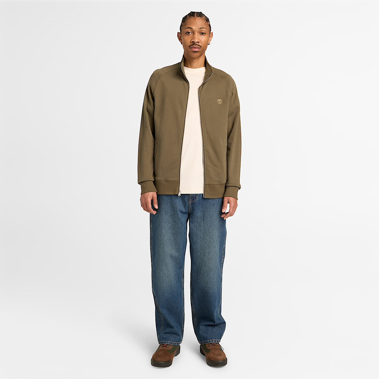 Felpa con Zip Intera Uomo in verde