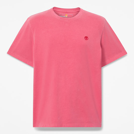 T-shirt a Maniche Corte Tinta in Capo da Uomo fragola