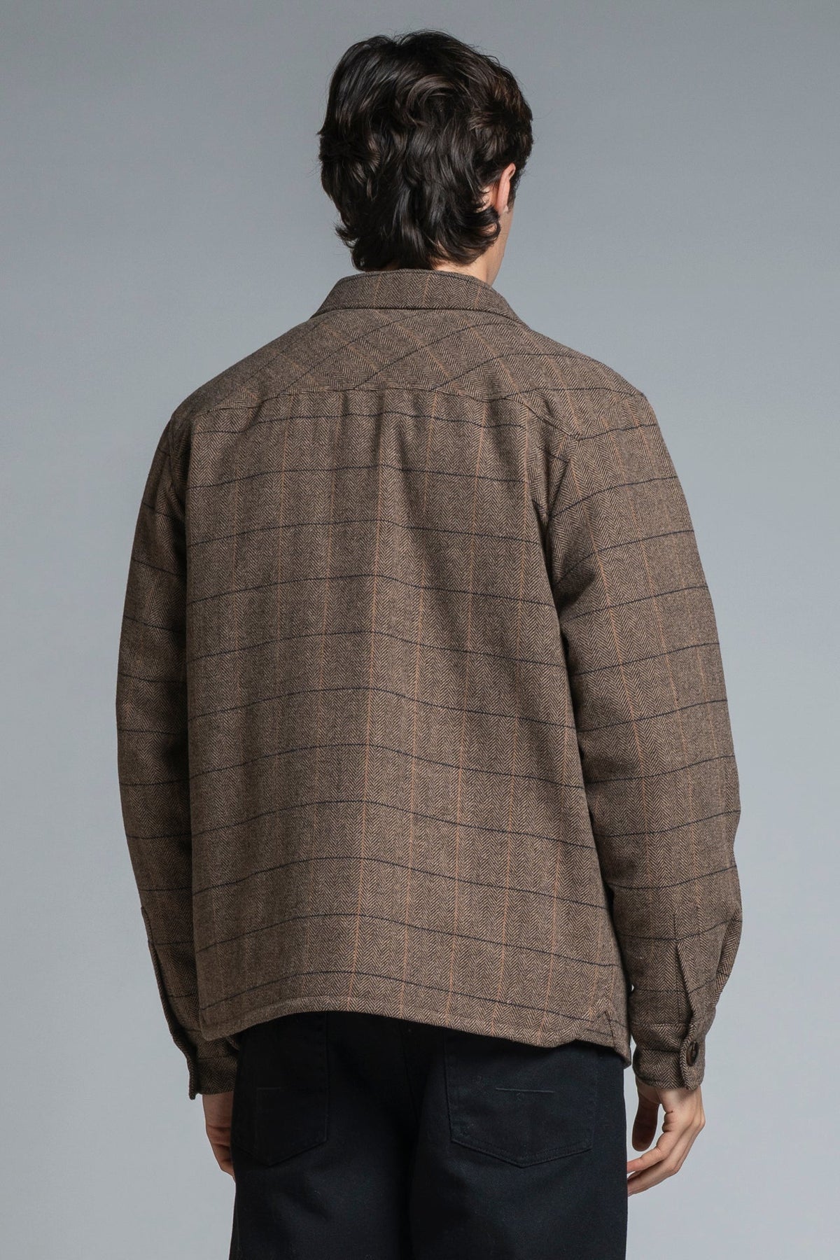 Overshirt Derek in lana check marrone