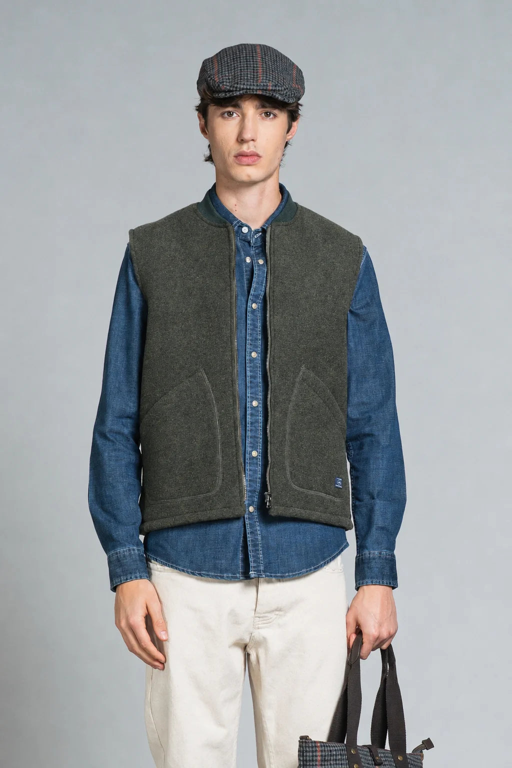 Gilet lana cotta/neoprene zip Terry militare