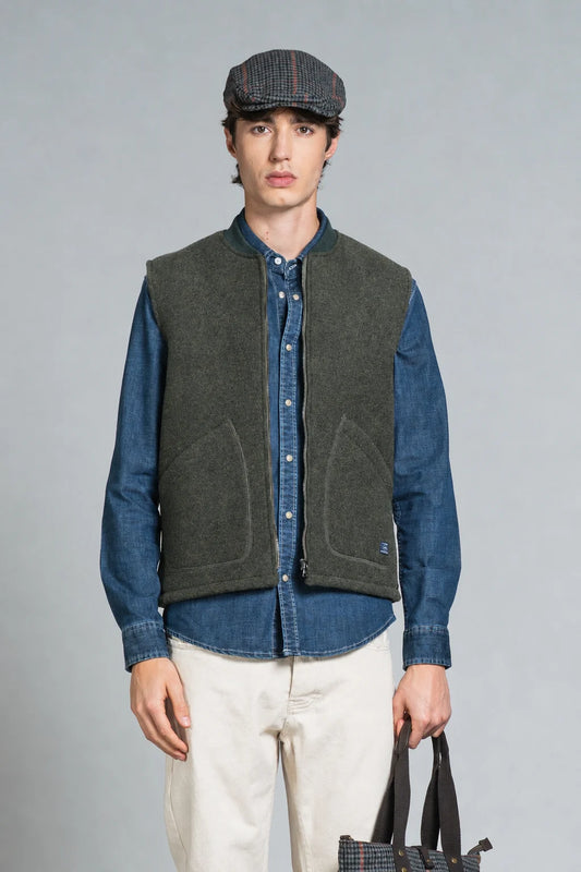 Gilet lana cotta/neoprene zip Terry militare