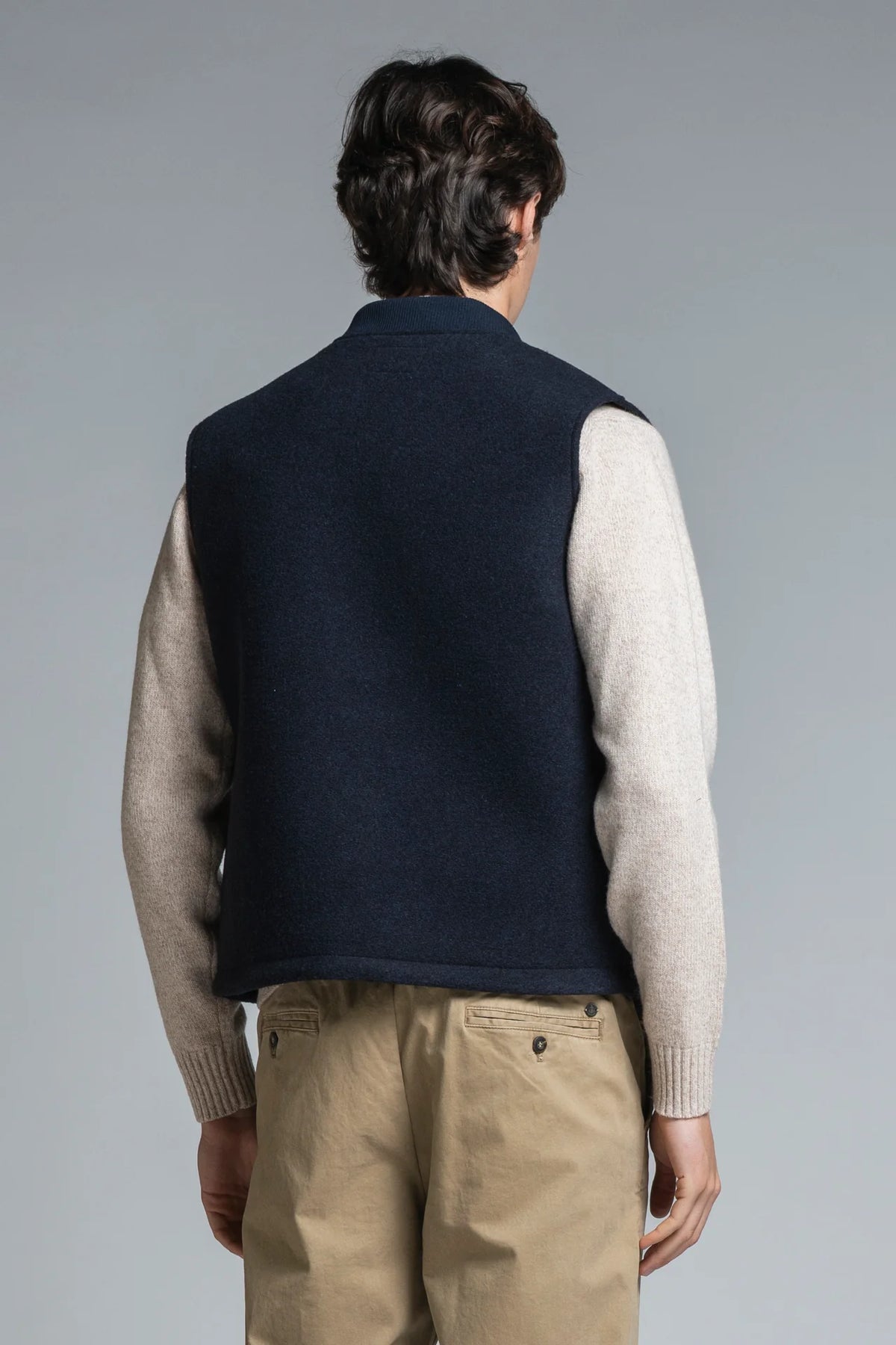 Gilet lana cotta/neoprene zip Terry blu