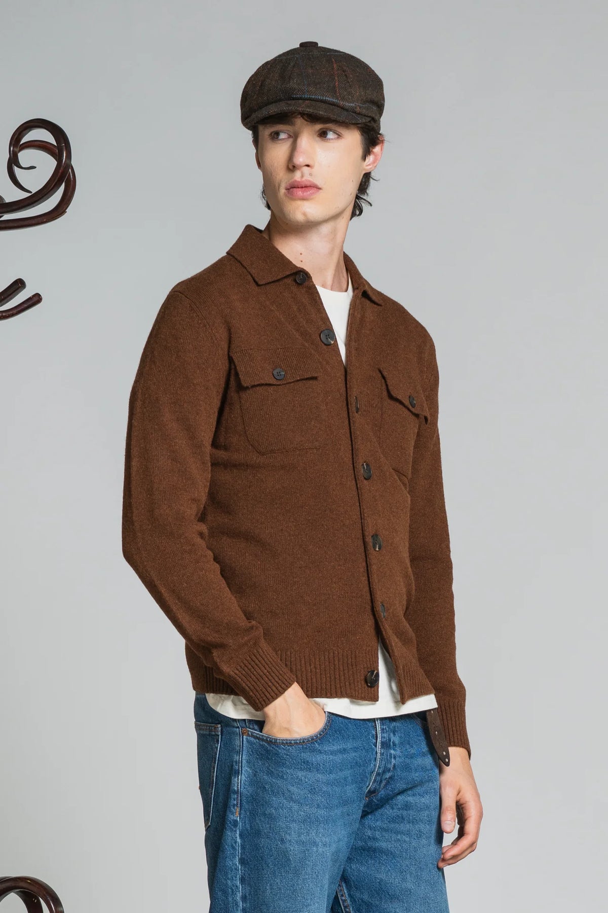 Overshirt Zack in lambswool  Tabacco