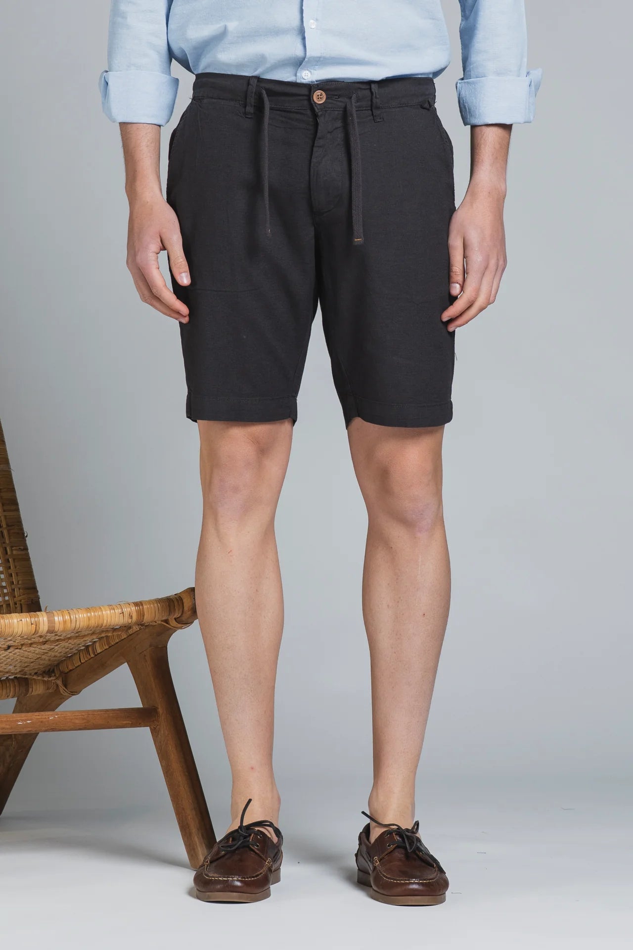Bermuda Nils in lino/cotone nero