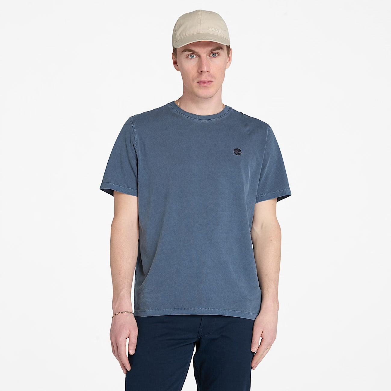 T-shirt a Maniche Corte Tinta in Capo da Uomo blu