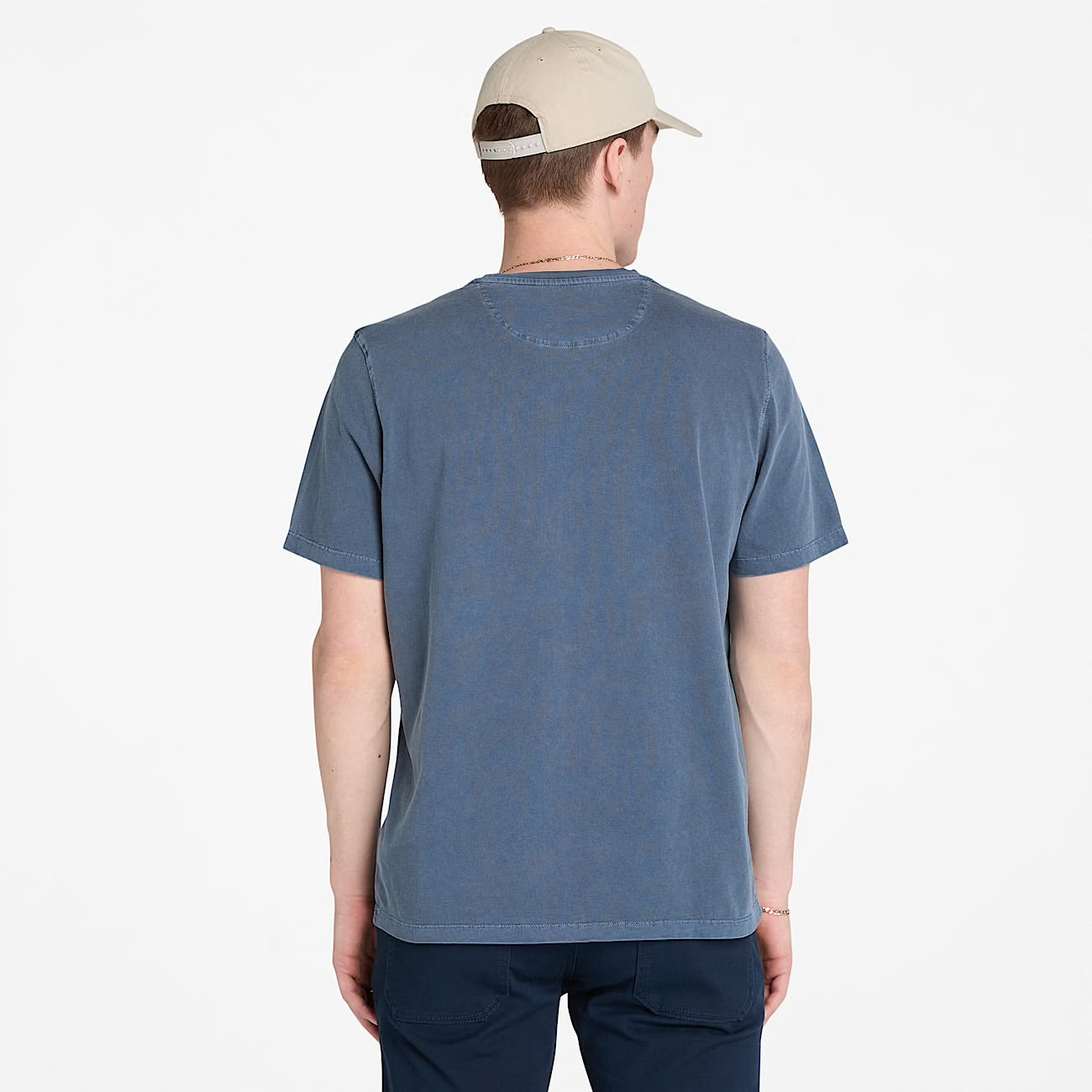 T-shirt a Maniche Corte Tinta in Capo da Uomo blu