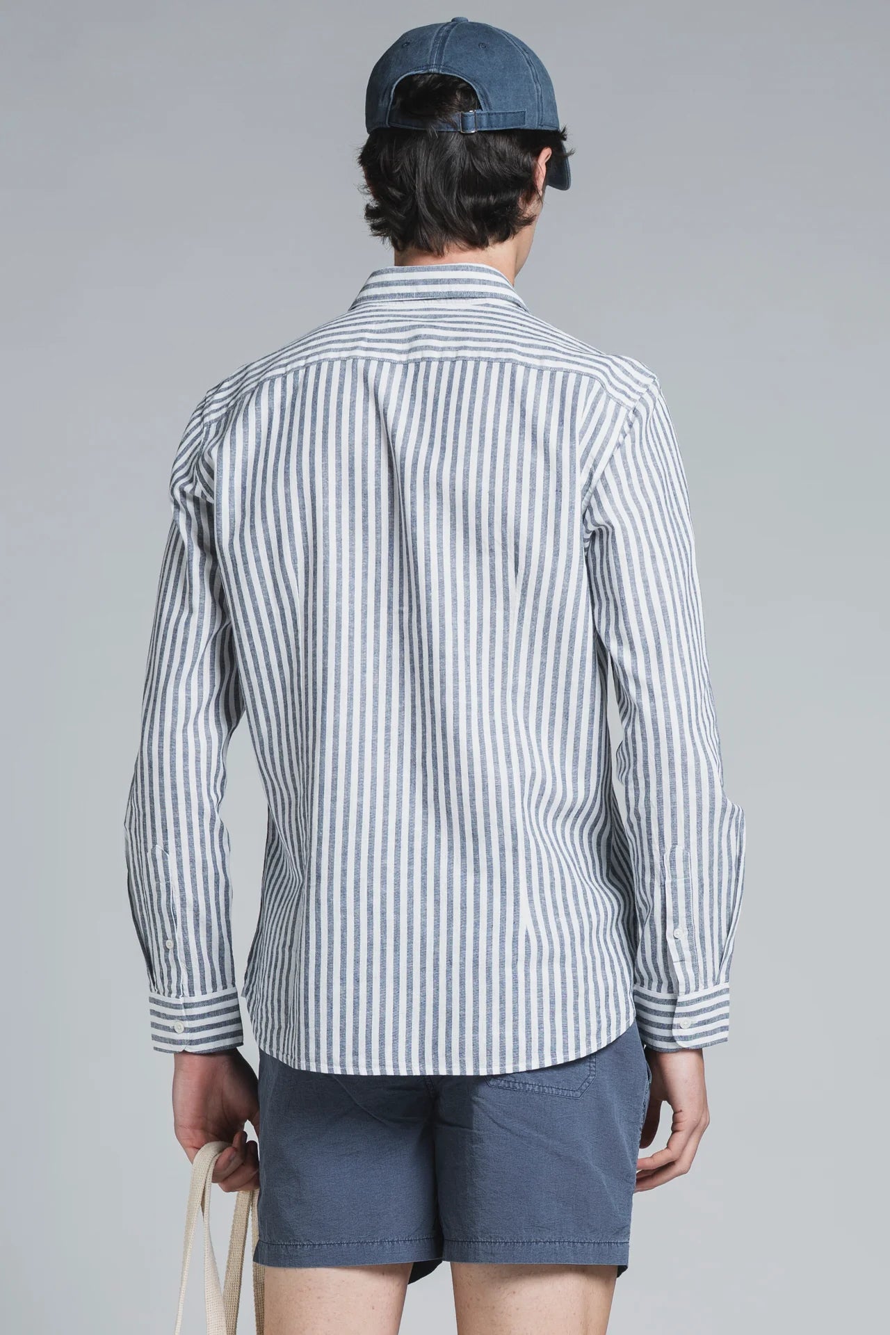 Camicia Riley Lino/cotone riga larga bianco/blu