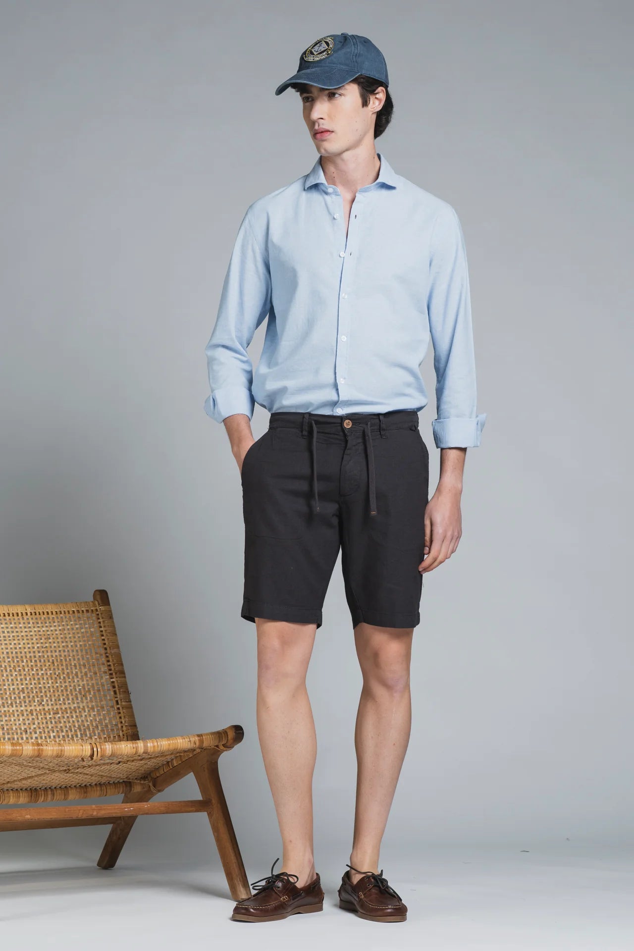 Bermuda Nils in lino/cotone nero