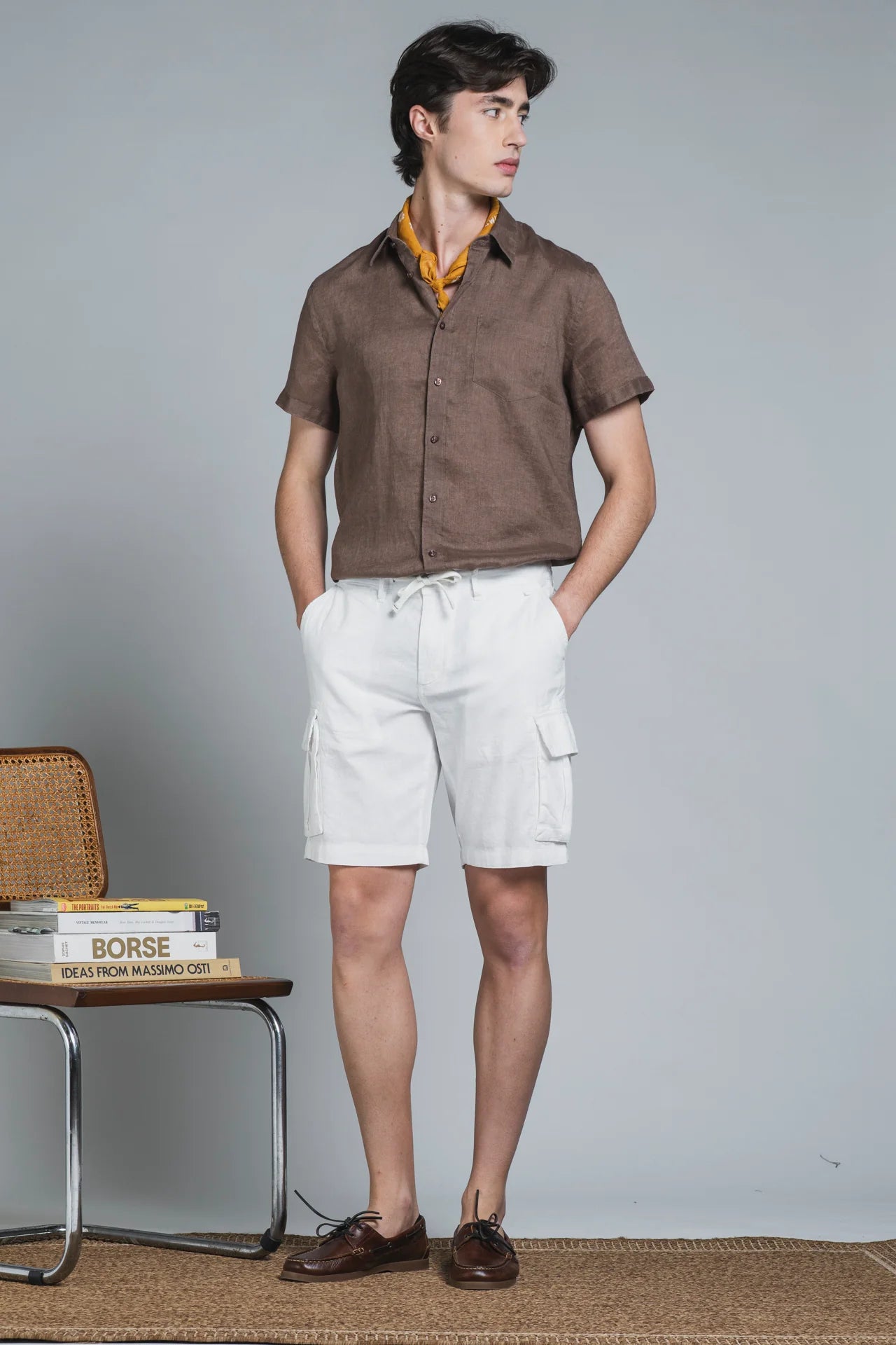 Bermuda cargo Cooper in lino/cotone bianco