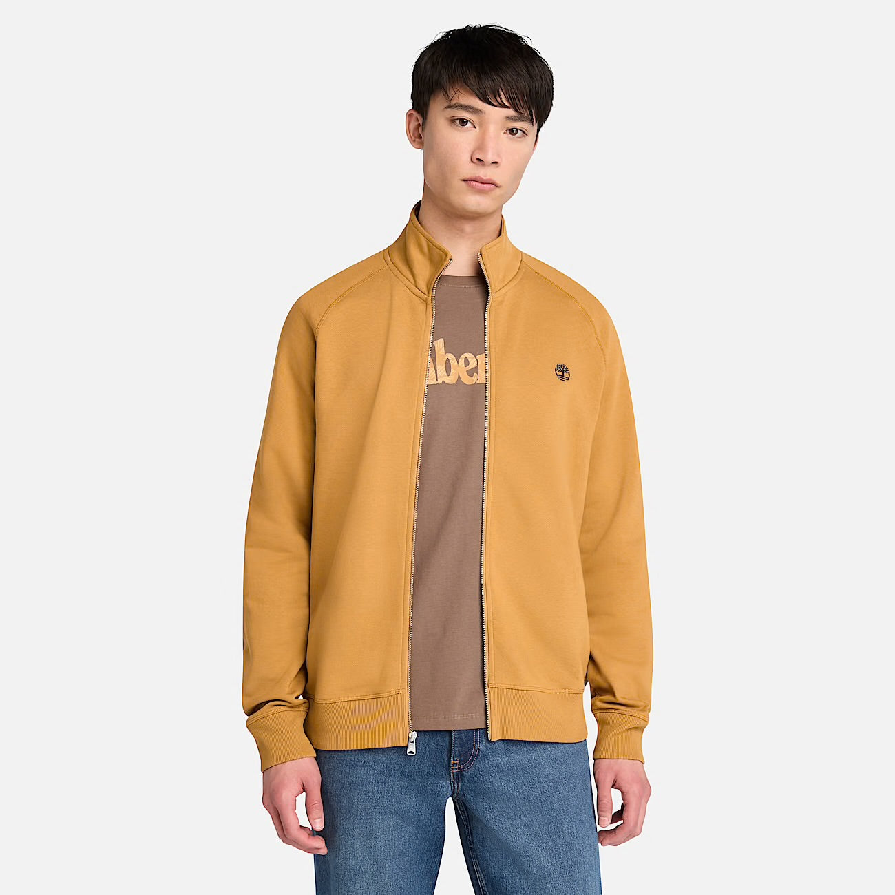 Felpa full-zip cotone ocra