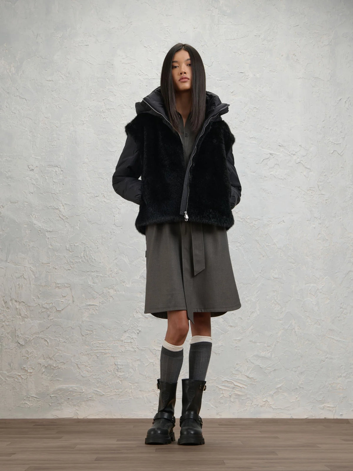 Giubbino eco pelliccia e nylon Juniper nero