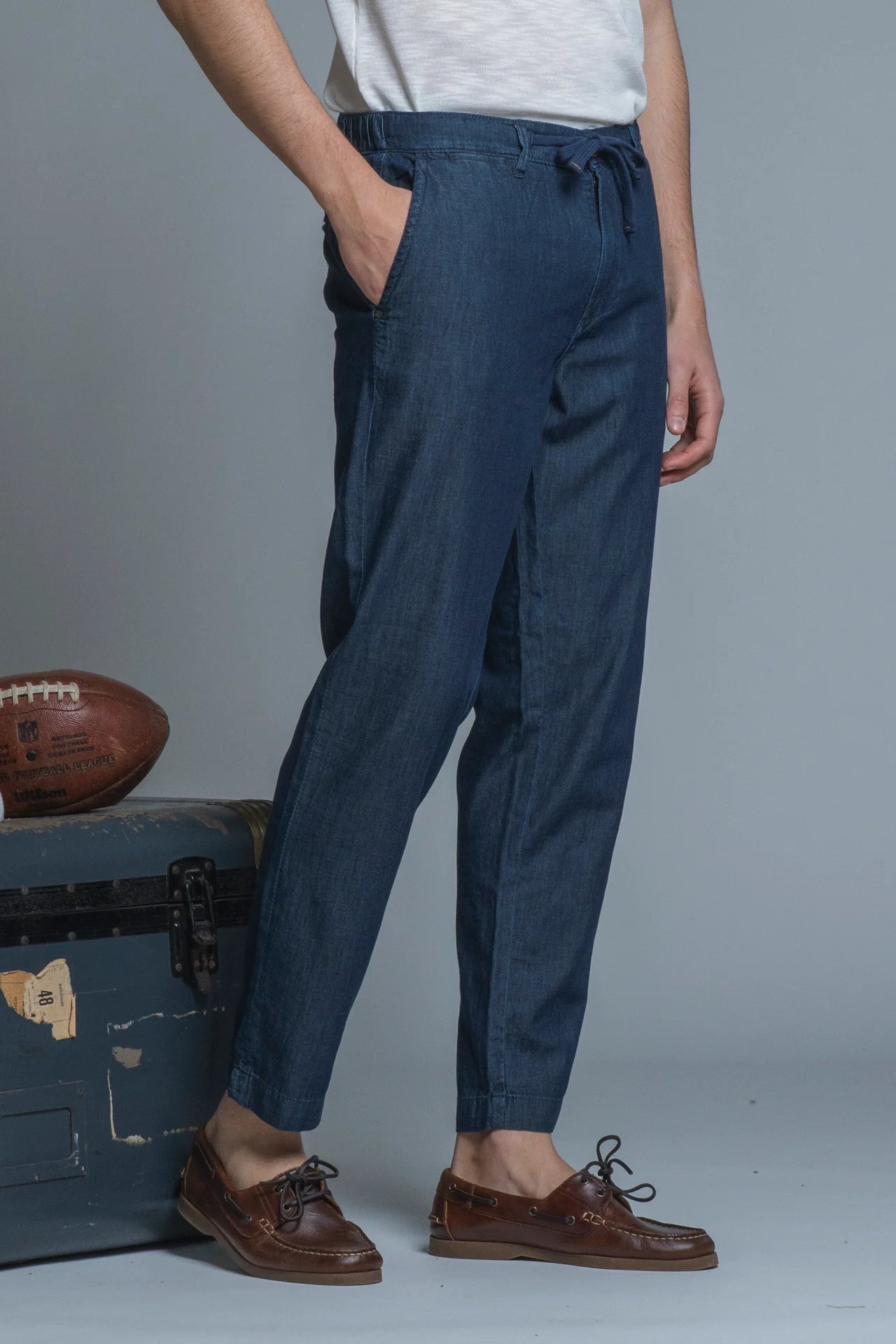 Pantalone in chambray Miles relax fit Dark Blu