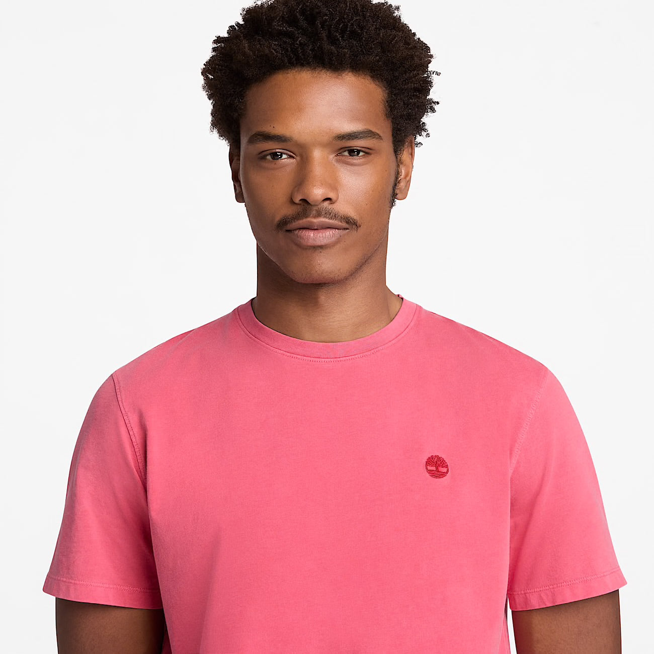 T-shirt a Maniche Corte Tinta in Capo da Uomo fragola