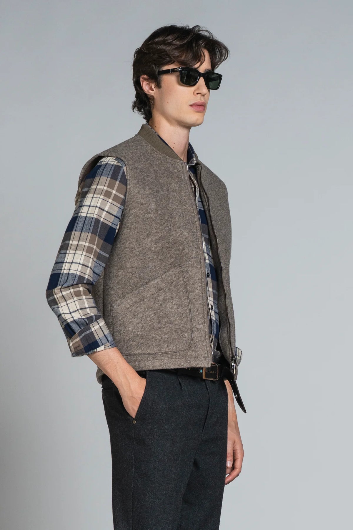 Gilet lana cotta/neoprene zip Terry beige