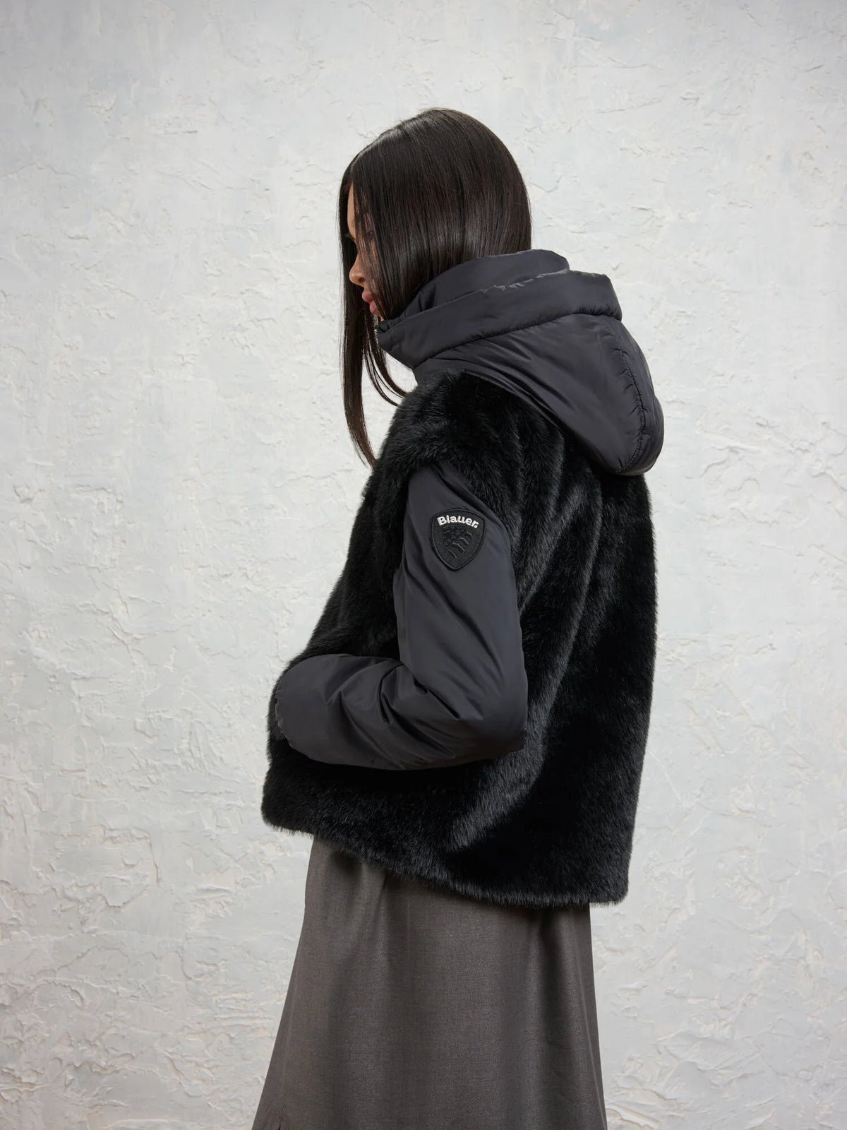 Giubbino eco pelliccia e nylon Juniper nero