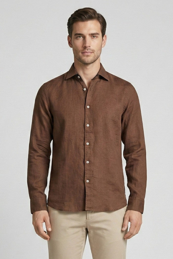 Camicia 100% Lino Tabacco