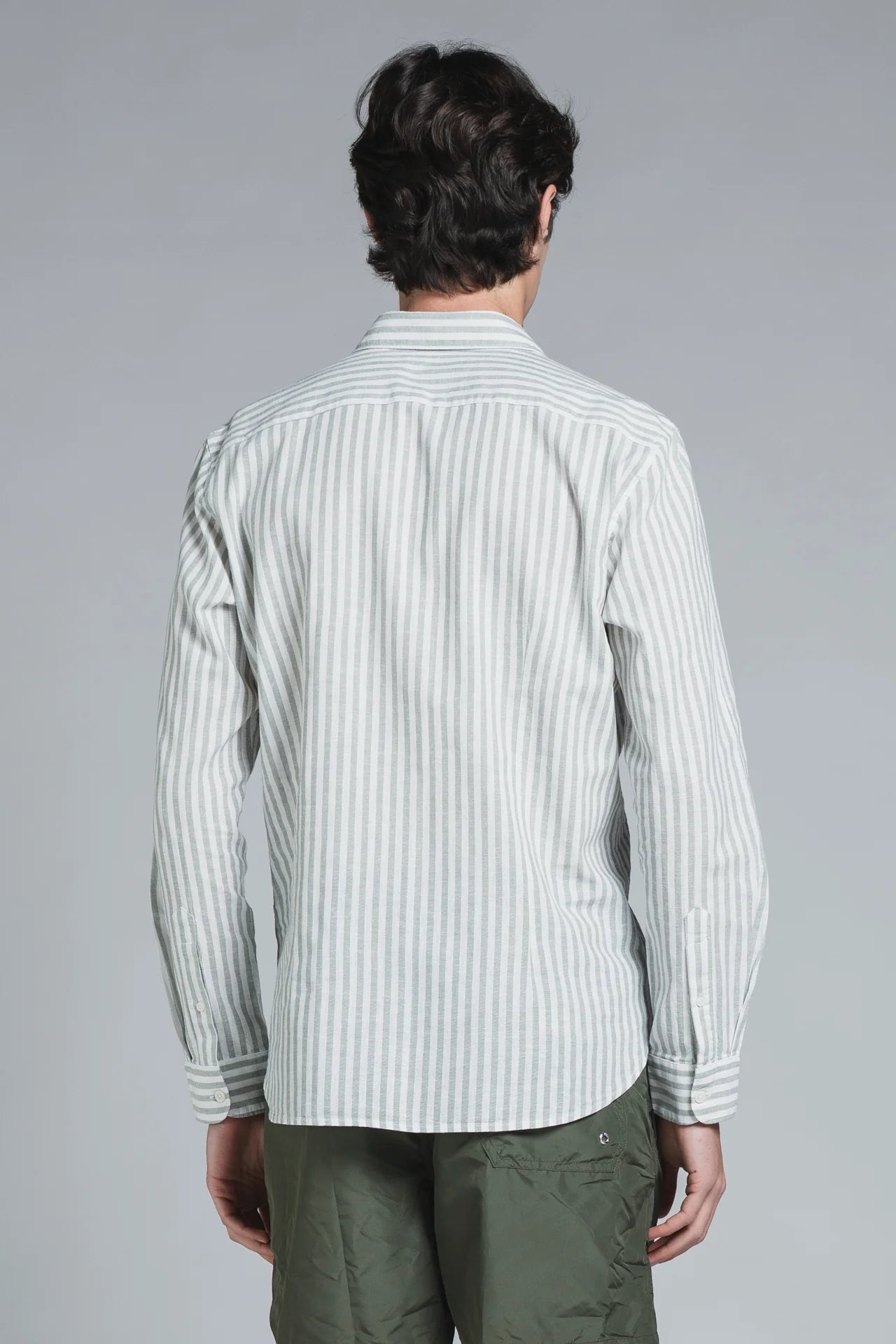 Camicia Riley Lino/cotone riga larga bianco/salvia
