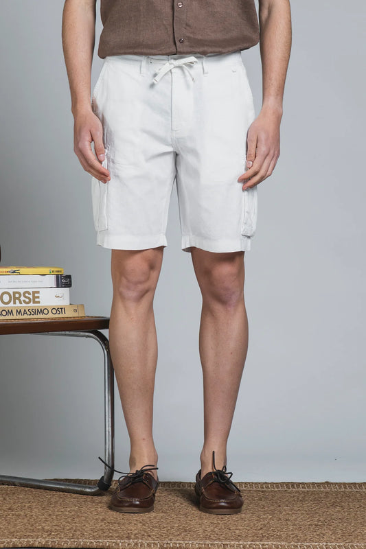 Bermuda cargo Cooper in lino/cotone bianco