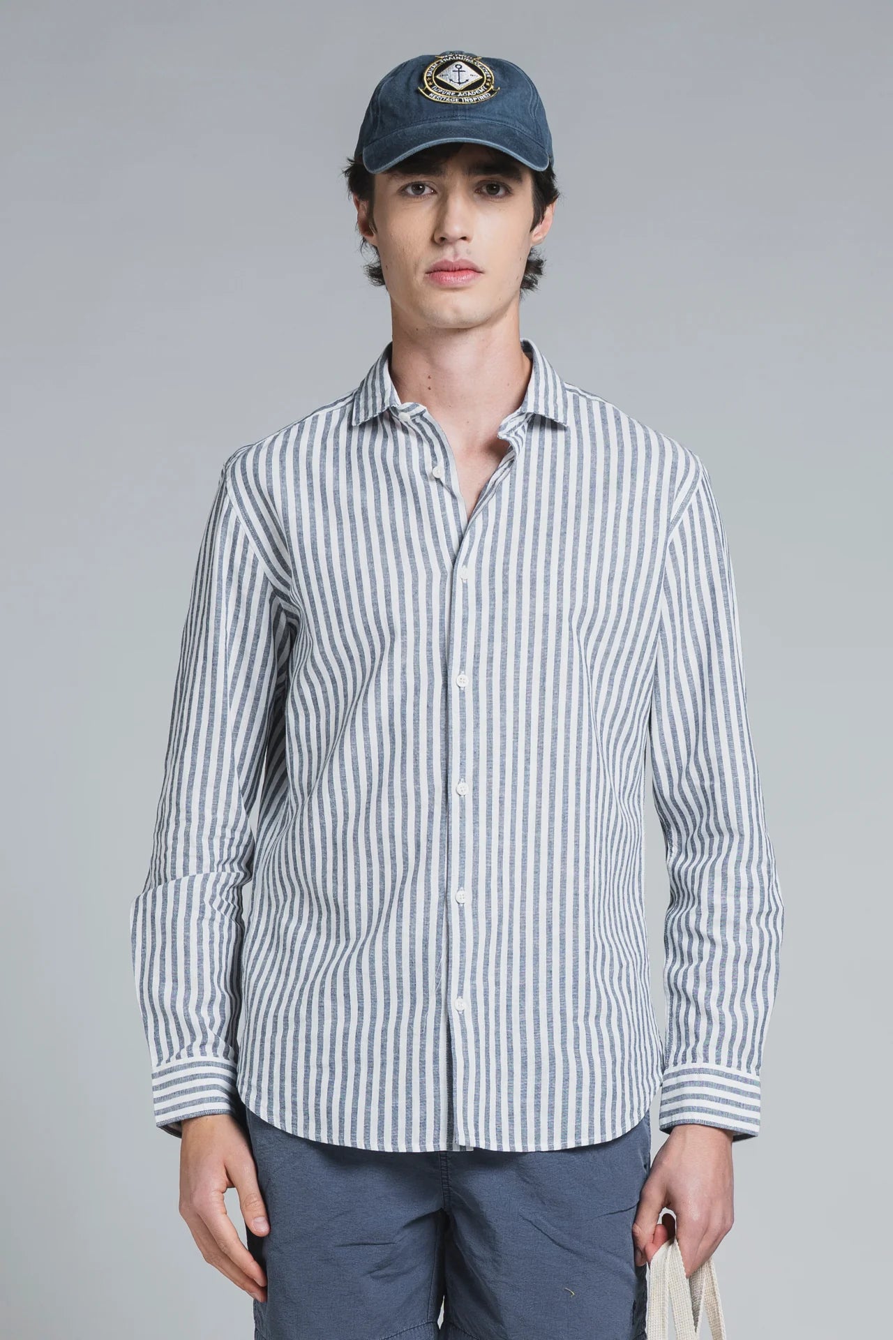Camicia Riley Lino/cotone riga larga bianco/blu