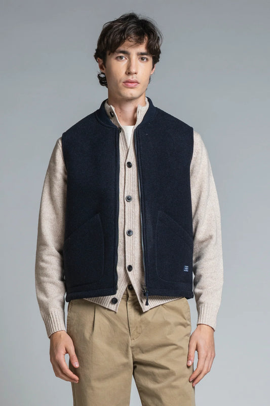 Gilet lana cotta/neoprene zip Terry blu