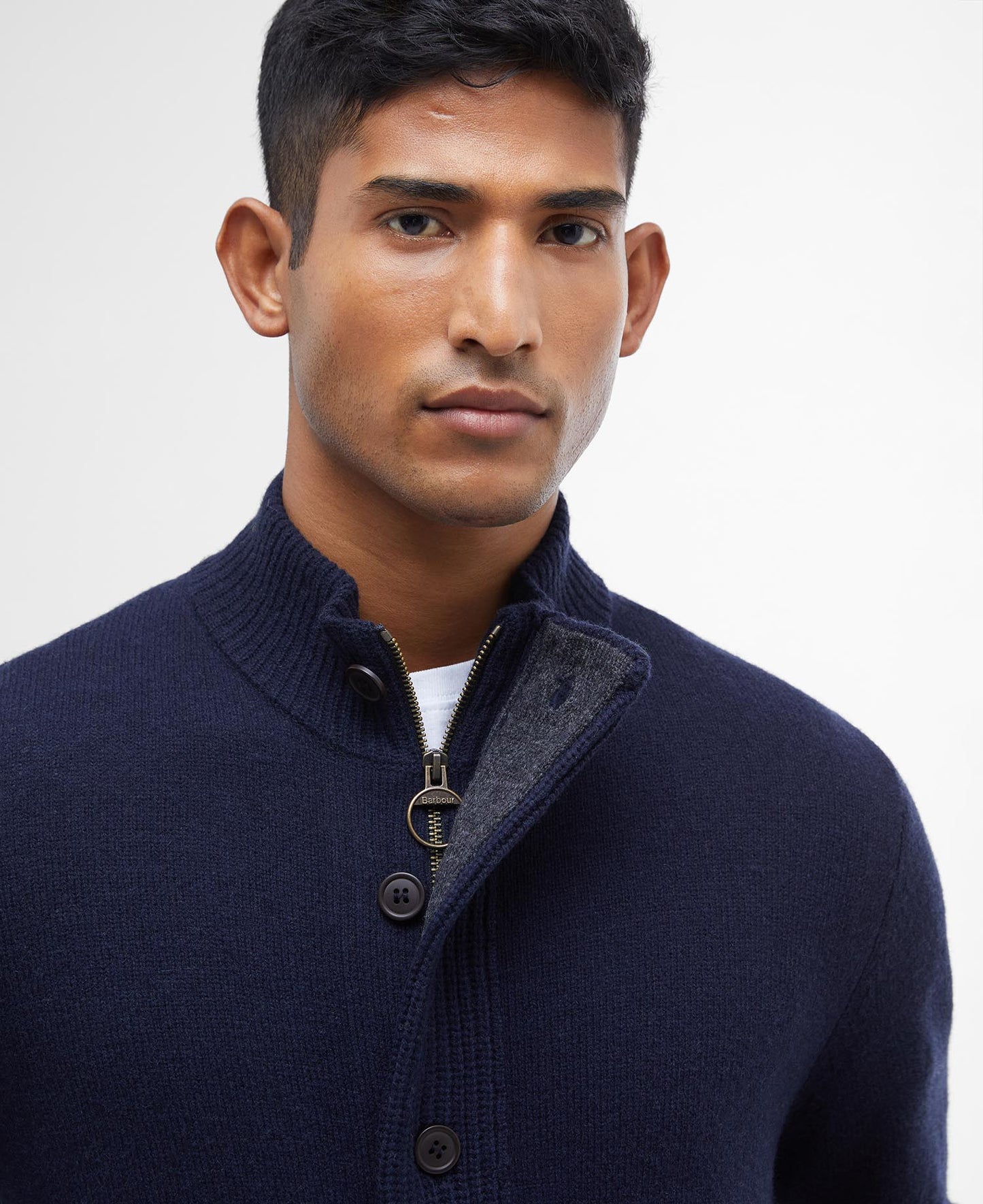 Cardigan con zip e toppe blu