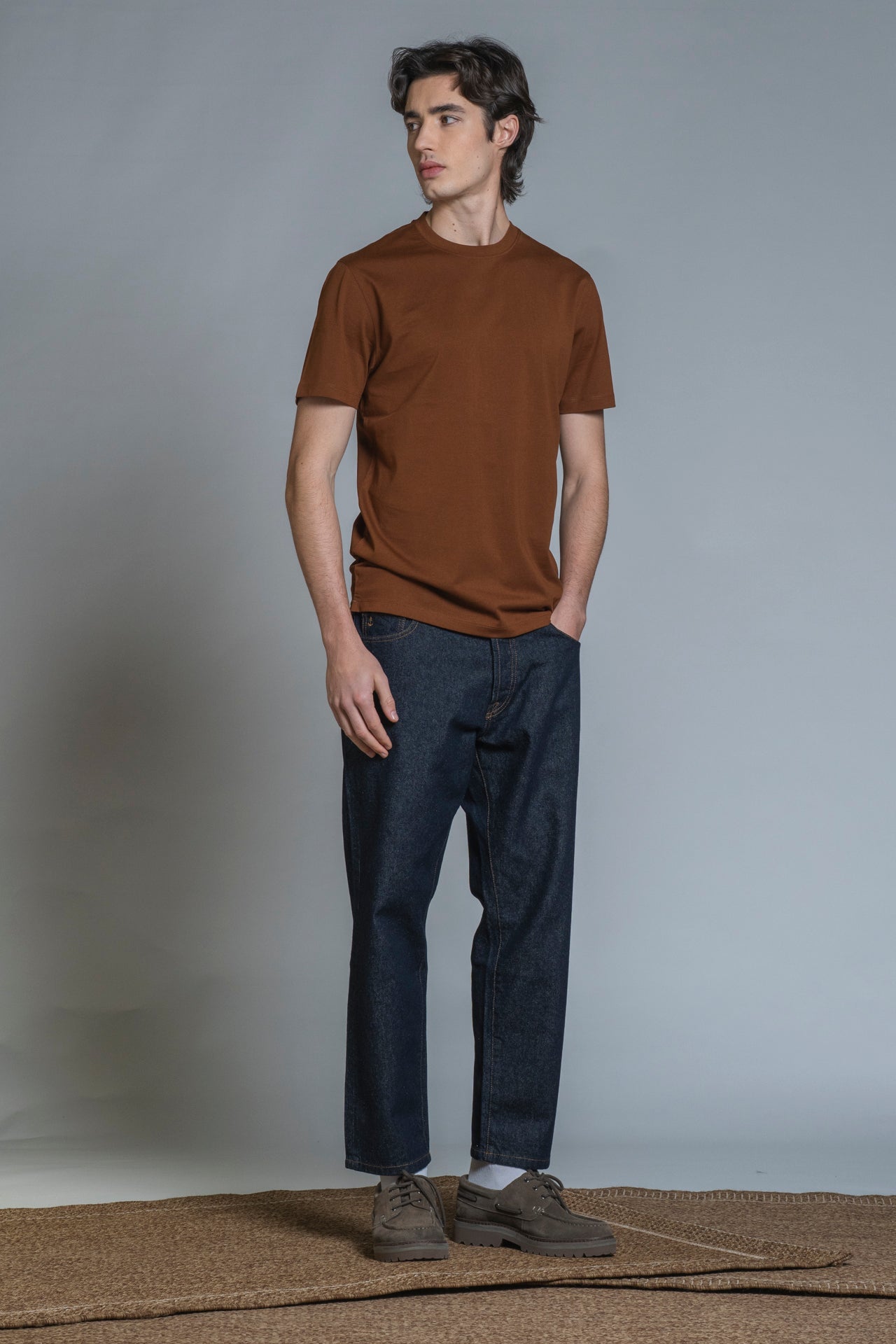 T-shirt cotone mercerizzato Lance Tabacco