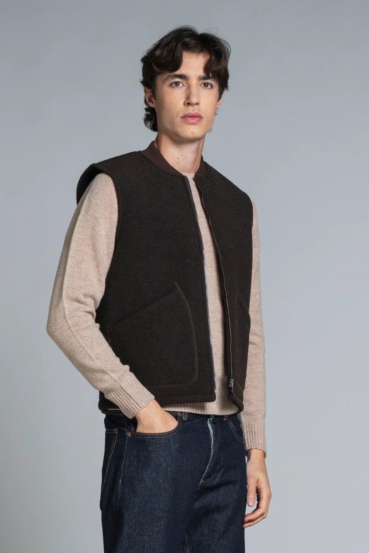 Gilet lana cotta/neoprene zip Terry moro
