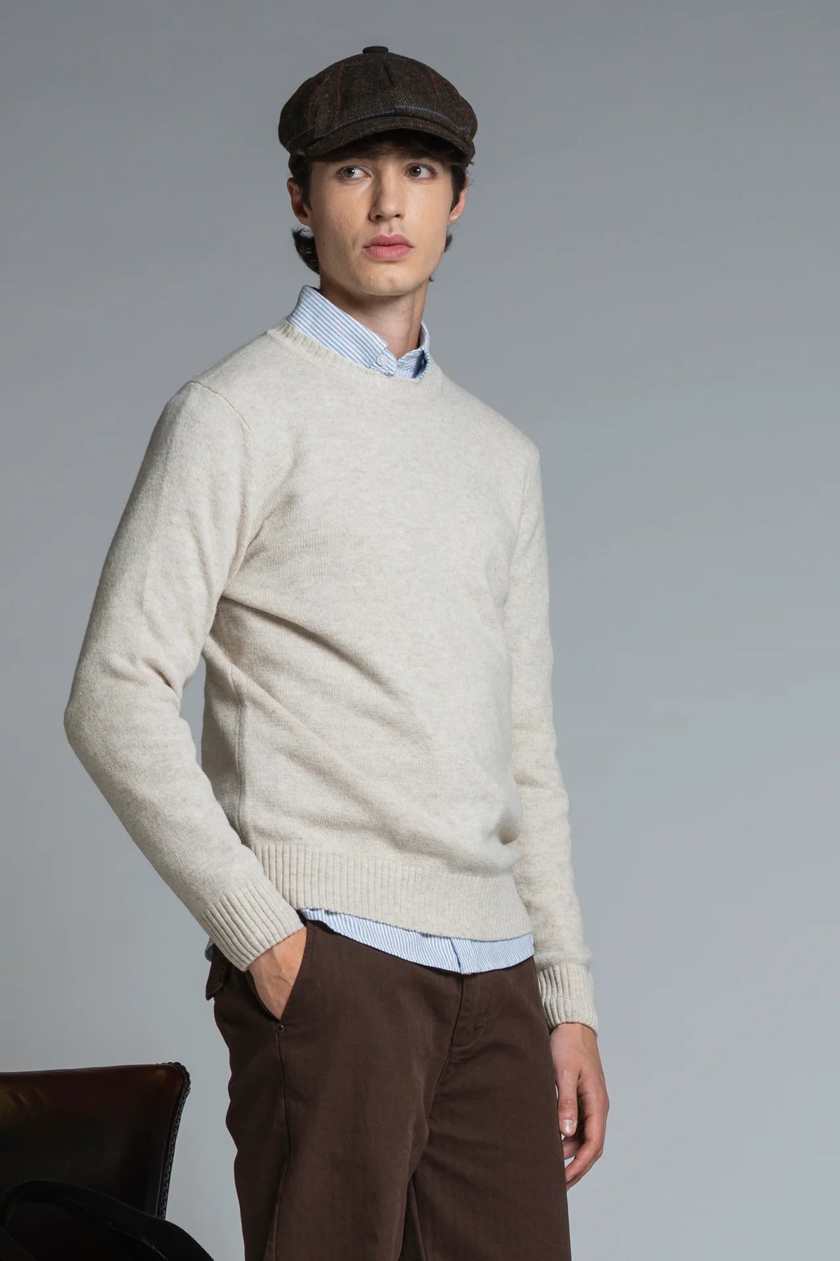Maglia girocollo lambswool charlie ecru