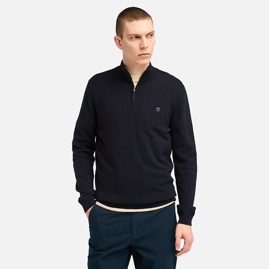 Maglia mezza Zip in lana merino blu