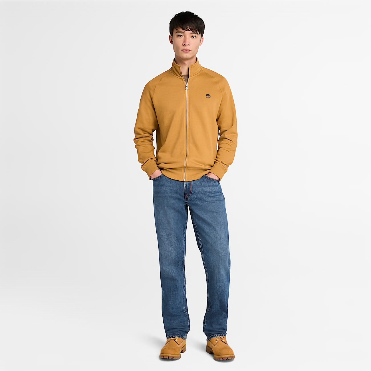 Felpa full-zip cotone ocra