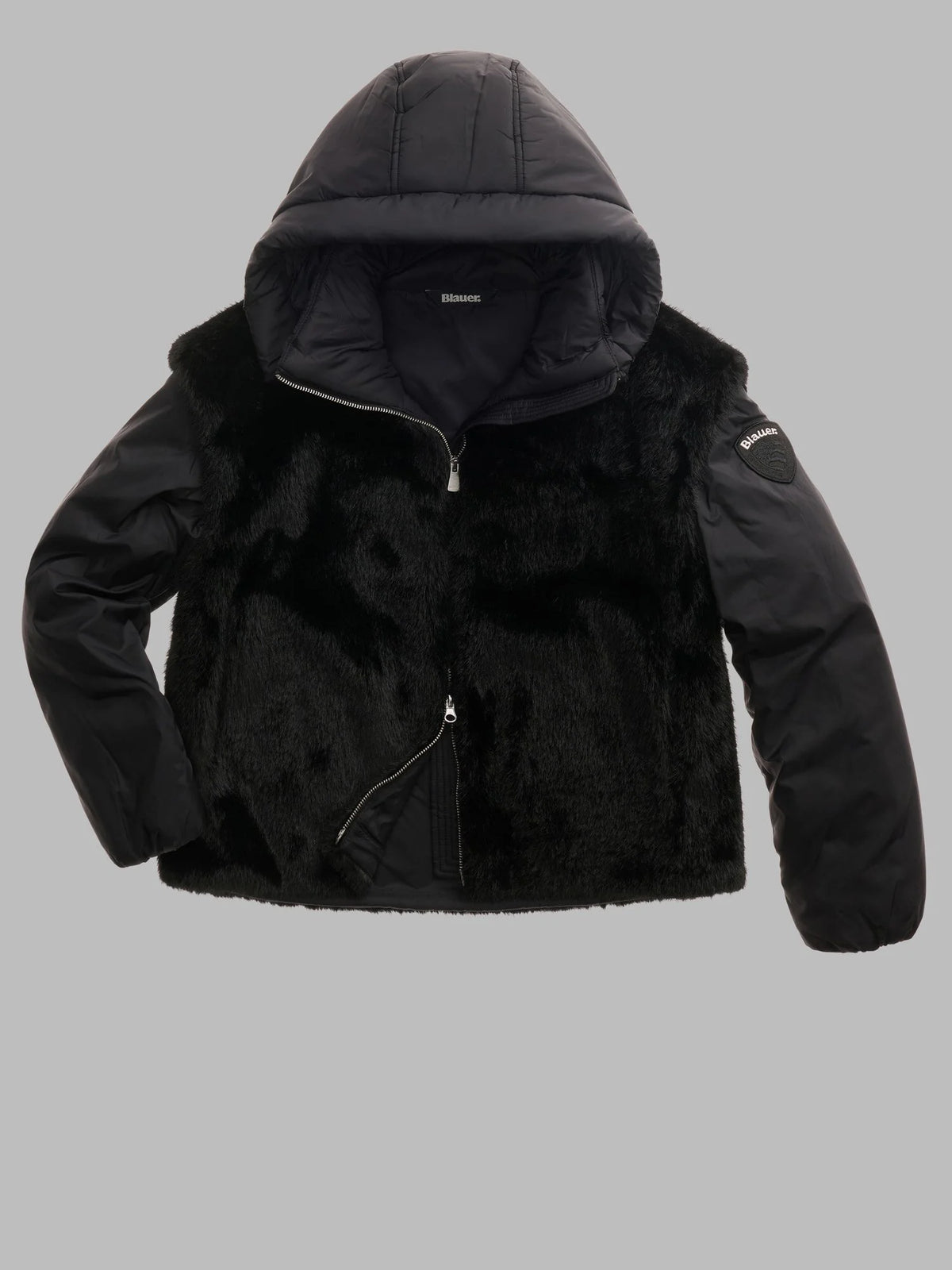 Giubbino eco pelliccia e nylon Juniper nero