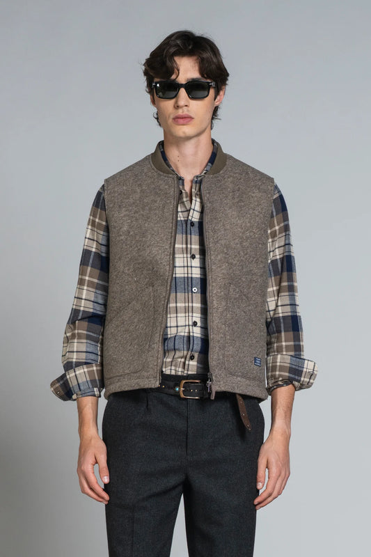Gilet lana cotta/neoprene zip Terry beige