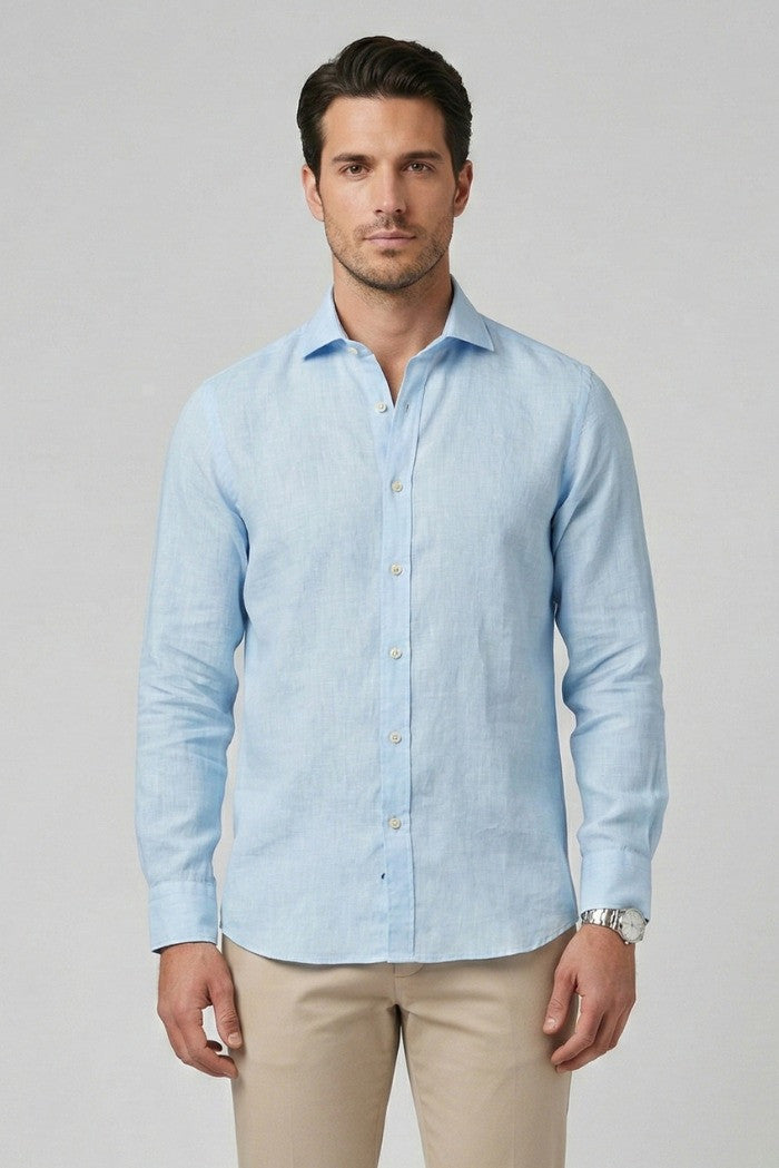 Camicia 100% Lino celeste
