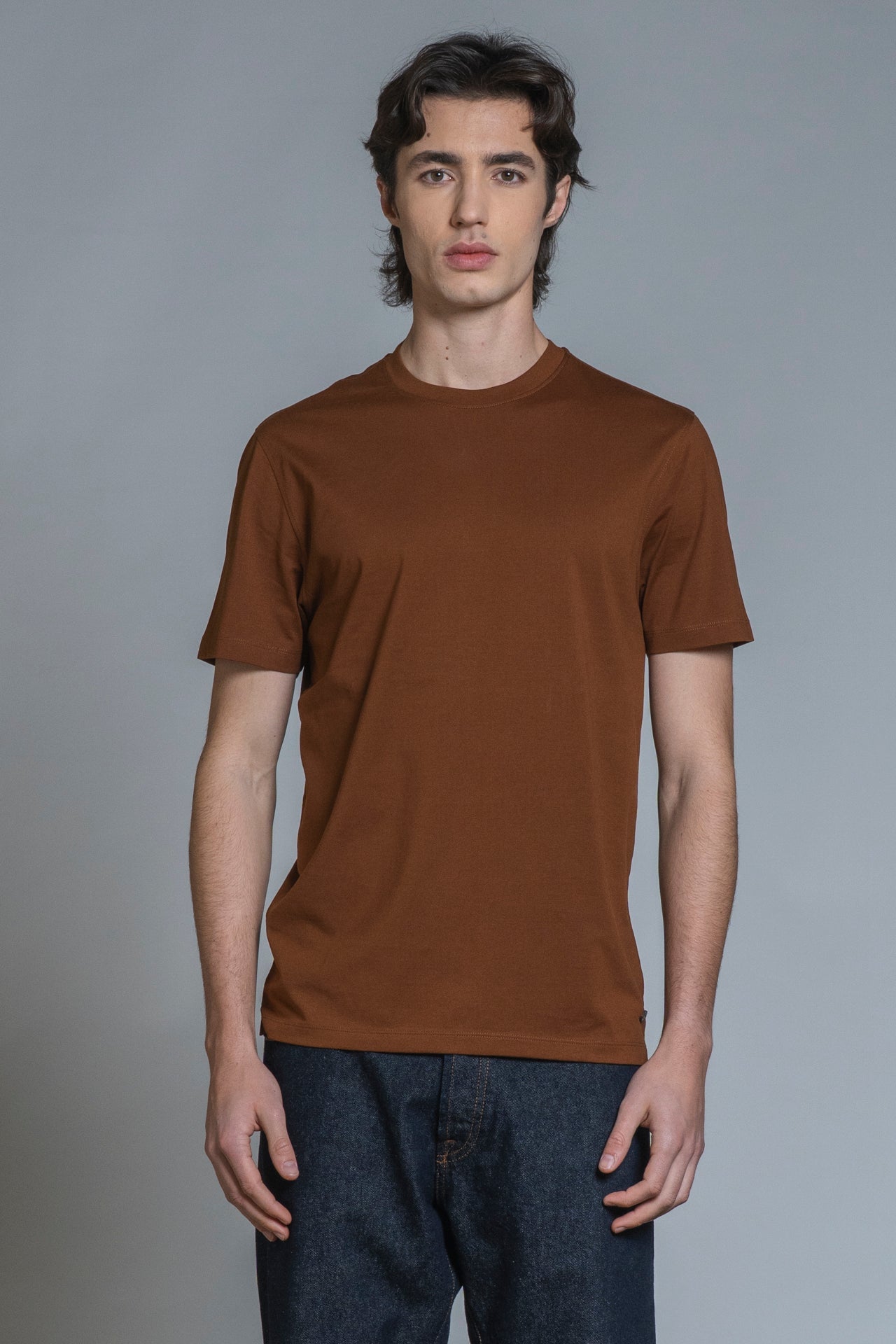 T-shirt cotone mercerizzato Lance Tabacco